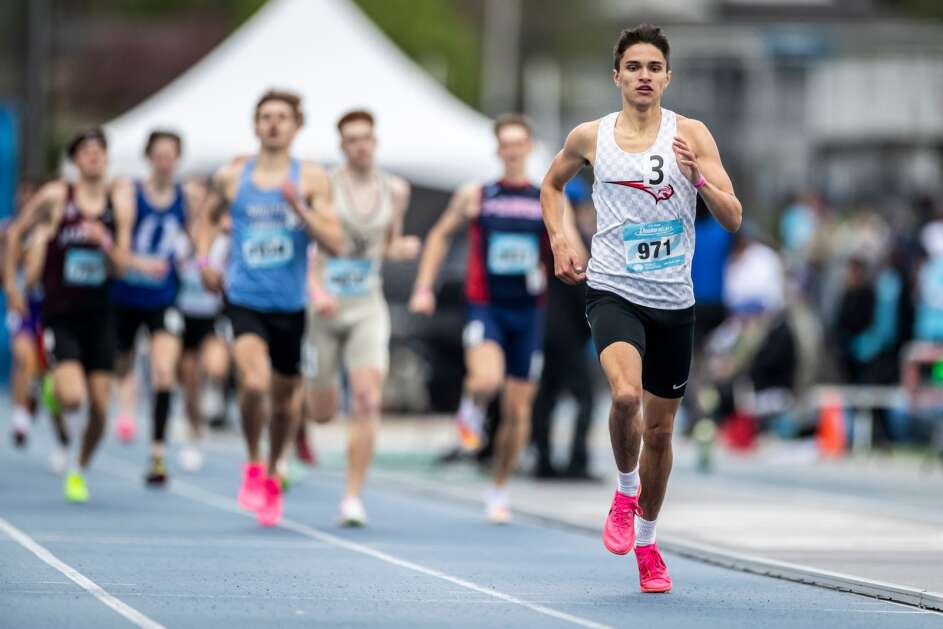 Western Dubuque’s Quentin Nauman won the Drake Relays boys’ 800-meter run. (Nick Rohlman/The Gazette)