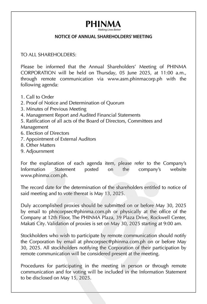 PHINMA Corp to hold Annual Stockholders Meeting on June 5