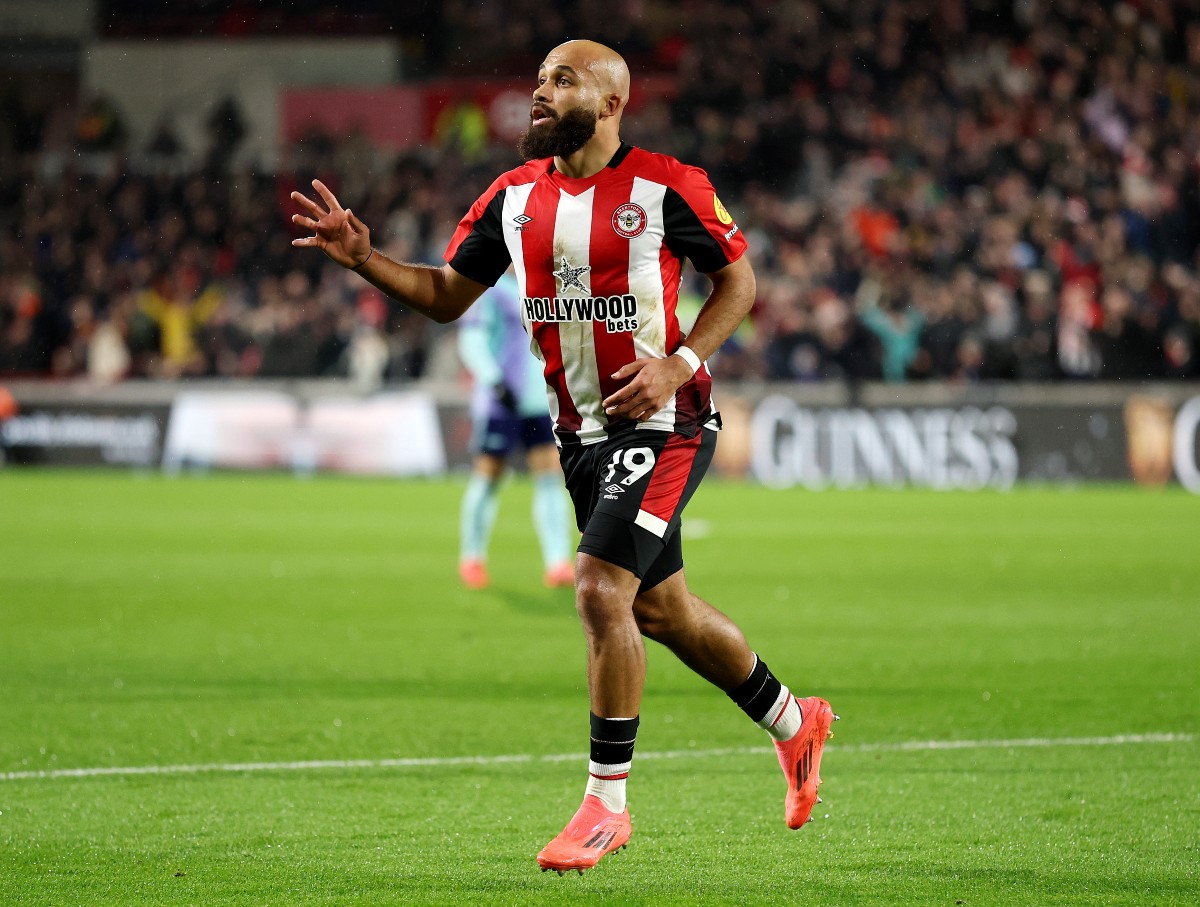 Bryan Mbeumo celebrates a goal for Brentford against Arsenal