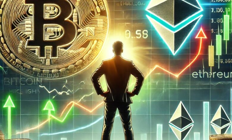Bitcoin Traders Stay Defensive Near Highs as Ethereum Leverage Climbs 1 DALL·E 2025 06 11 14.05.45 A strategic and symbolic digital illustration representing Bitcoin trader